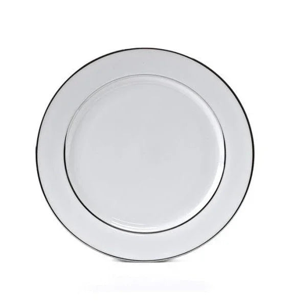 Modern China Silver Rim Plate, a circular dishware piece perfect for premium events, available in various sizes for weddings and special occasions.