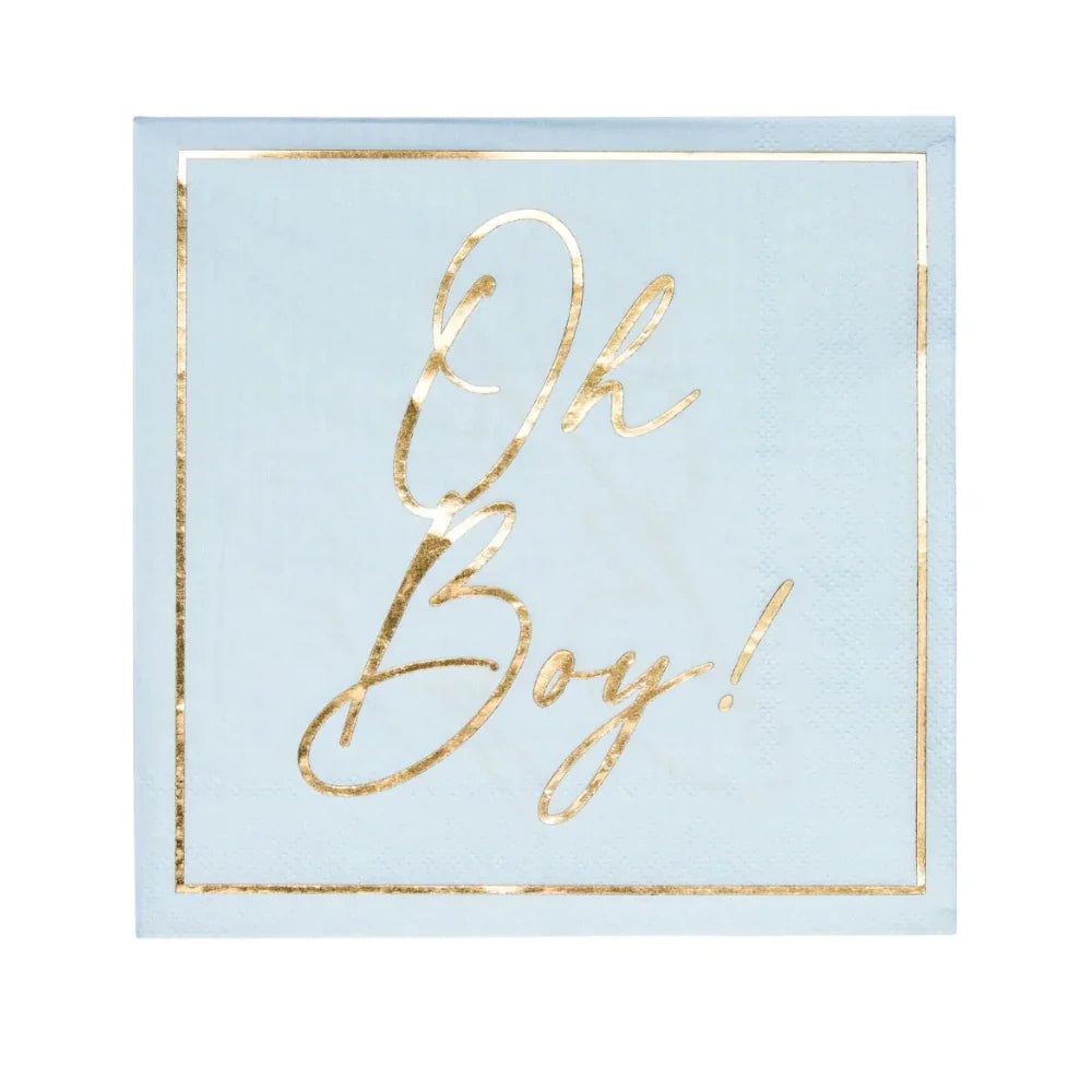 Everyday Sky Blue Luncheon Napkins featuring elegant gold lettering, perfect for enhancing the style of baby showers or birthdays. 20 napkins per package.