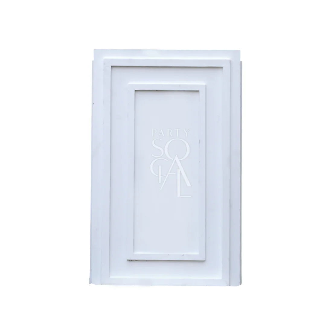 Square Lined Podium, lightweight and durable, ideal for weddings and birthdays, featuring a clear, rectangular design with a prominent logo. Available in two sizes.