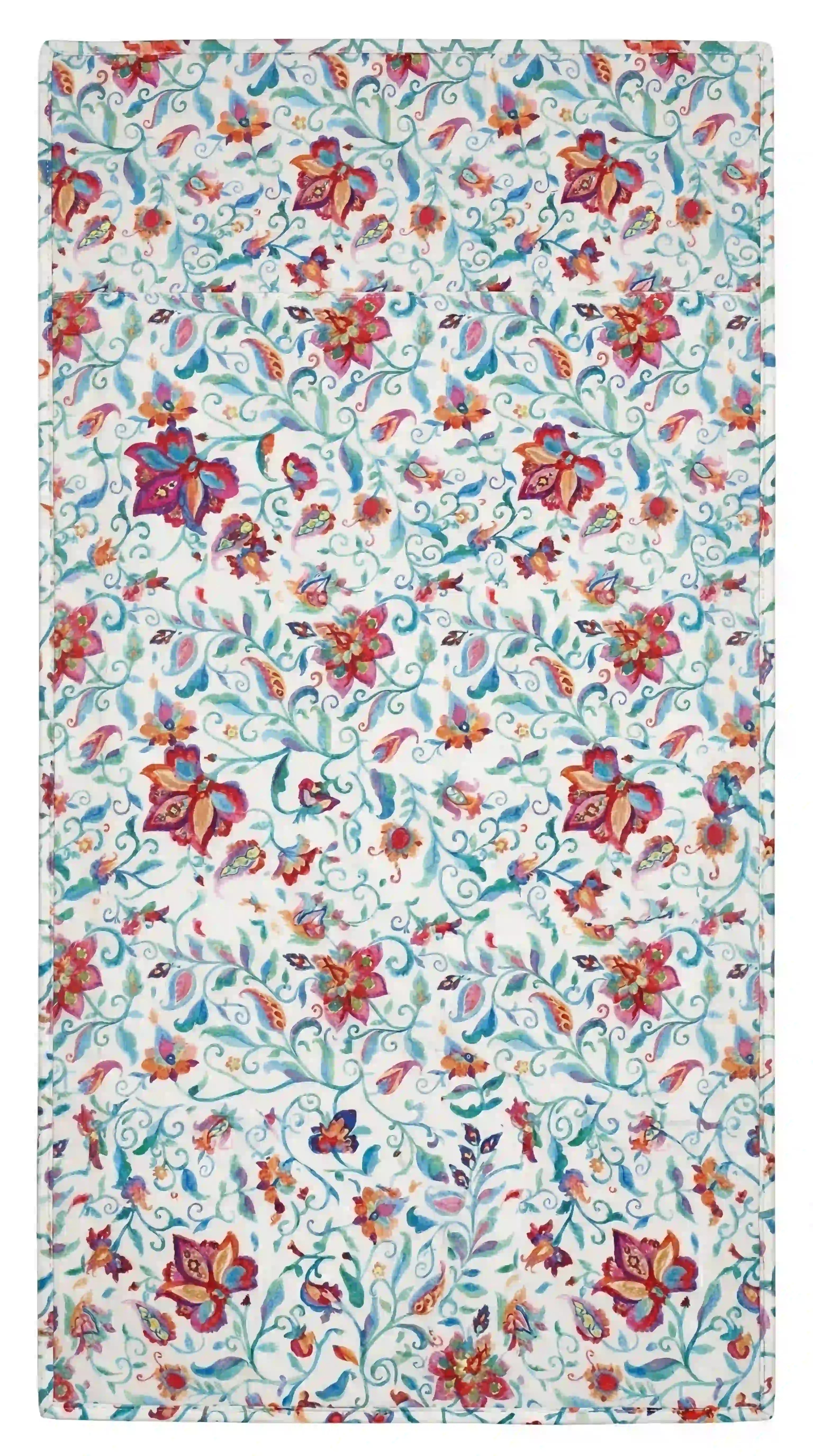 Summer Florals Polyester Linen Tablecloth features a vibrant watercolor-style floral pattern, perfect for elevating your dining experience with a premium, reusable design.