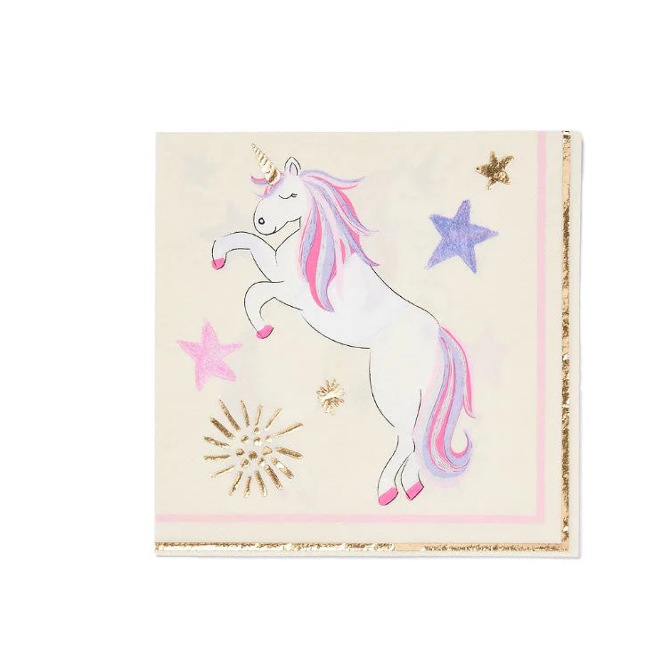 Dreams Come True Paper Luncheon Napkins featuring a unicorn drawing, ideal for adding elegance to parties. Matches our paper tableware collection. From Party Social, your go-to for event essentials.