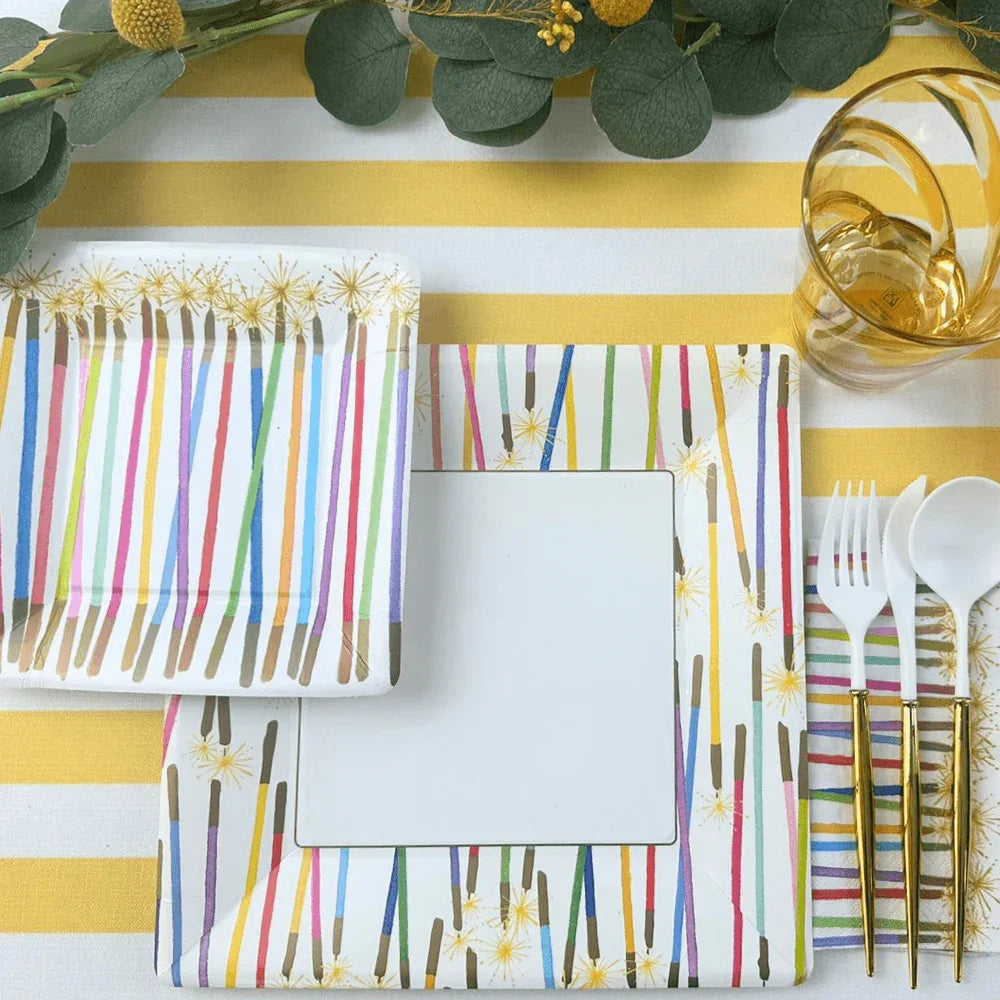 Elevate your table with Caspari Party Candles Square Paper Plates. Fine porcelain-inspired design for everyday elegance. Perfect for parties and events. Set of 8. Ideal for weddings, birthdays, and more.