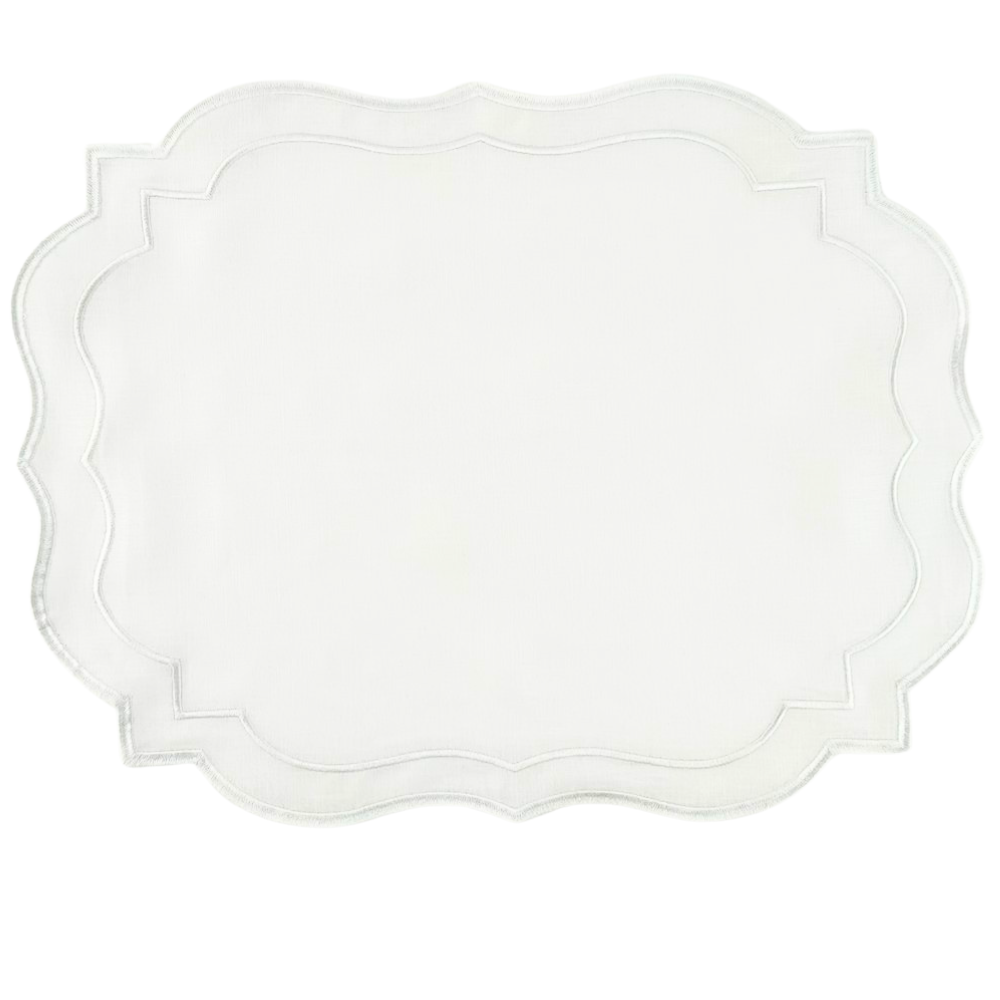 Scalloped Linen Placemats - 4 per pack, featuring elegant scalloped edges, ideal for enhancing special table setups with a premium flax linen finish.