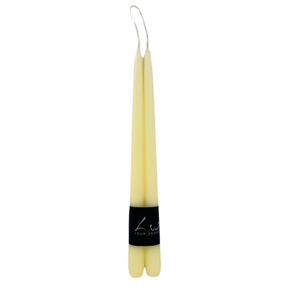 A pair of 30cm tapered smokeless candles with a black band, elegantly crafted for adding warm ambience to any setting.