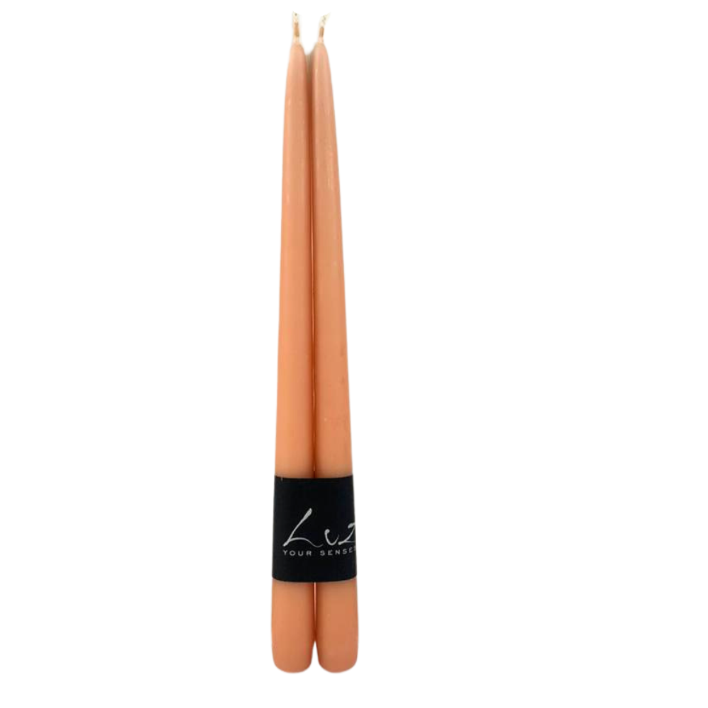 Tapered Smokeless Candles, 30cm, artisan-made in Belgium, elegantly displayed in a set of two, ideal for adding a warm ambience to any event.