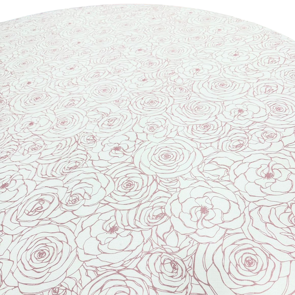 PINK FLORAL ROUND TABLECLOTH featuring a delicate pink floral pattern on polyester, ideal for enhancing event dining setups with a premium, elegant touch.