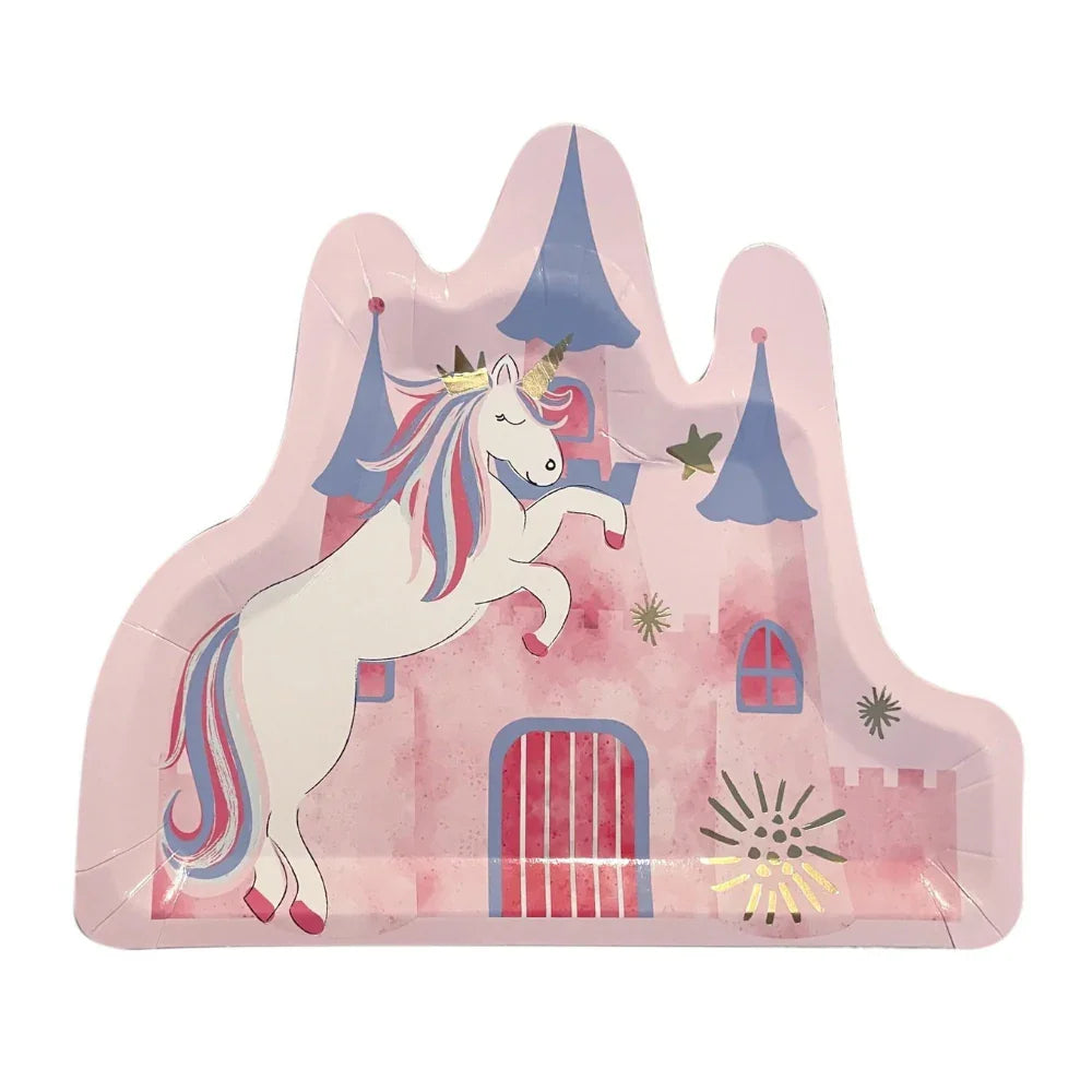 Dreams Come True Paper Dinner Plate featuring a majestic unicorn design, perfect for adding elegance to any event. Comes in a package of 8.