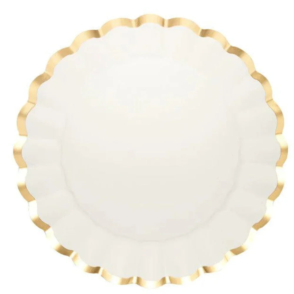Lotus Gold Rim Paper Charger Plate, 8 Per Package, elegantly displayed on a white surface. Perfect for enhancing any event&