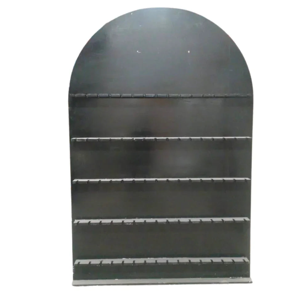 CHAMPAGNE WALL, a black shelving unit for event backdrops, ideal for parties and gatherings, available from Party Social. Customizable colors with additional charge.