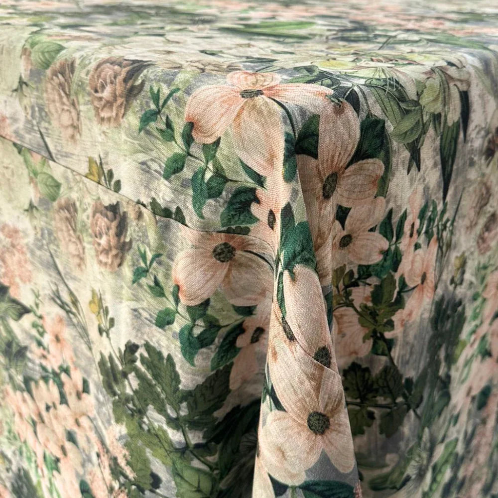 Designer green floral rectangular tablecloth featuring intricate floral patterns, perfect for elevating your dining setup with a premium touch. Ideal for parties and special occasions.
