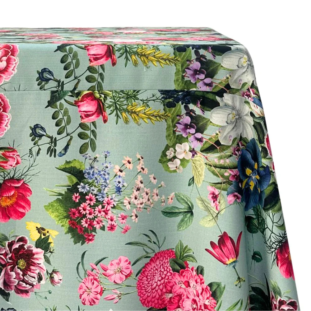 PINK PEONIES RECTANGULAR TABLECLOTH featuring a floral pattern, ideal for elevating dining setups at weddings and special occasions, offered by Party Social.