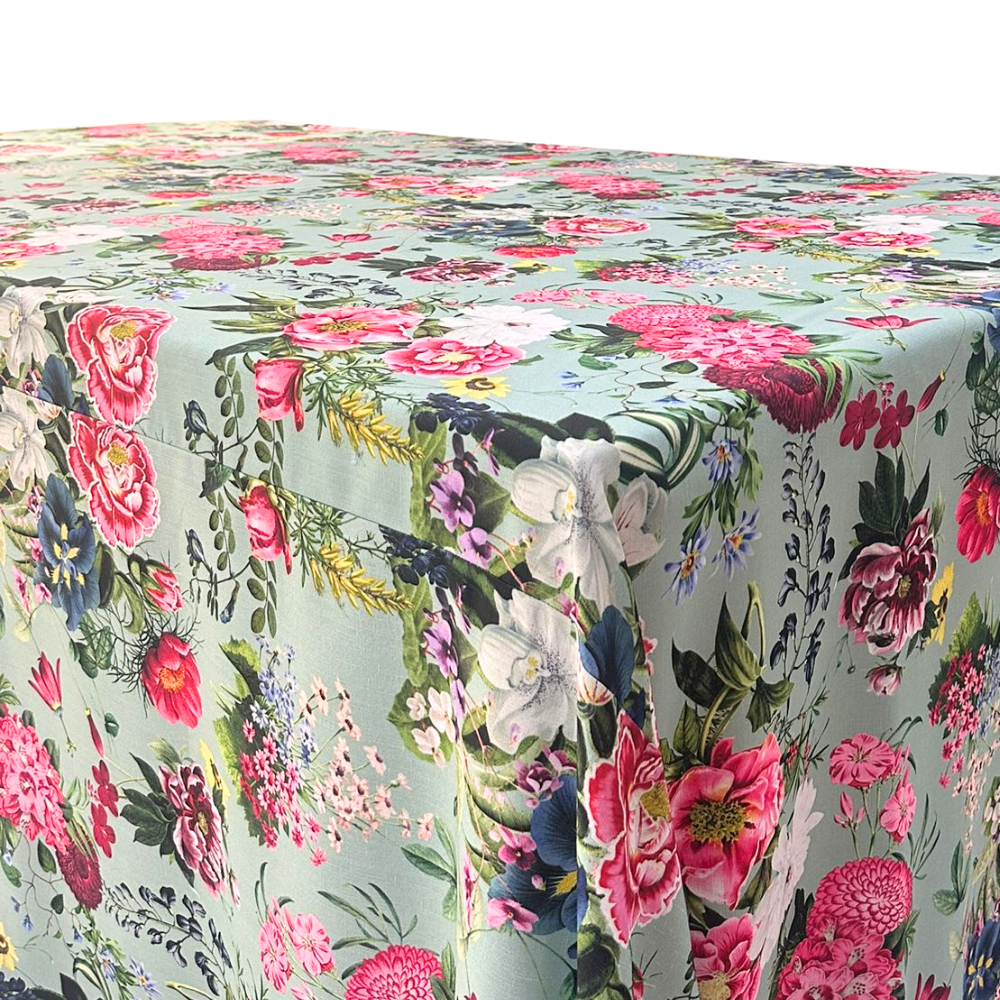 Pink Peonies Rectangular Tablecloth featuring a floral print, adding elegance to your dining setup, ideal for party and event settings.