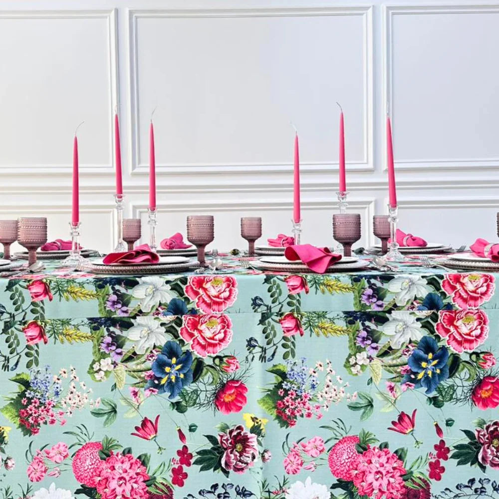 PINK PEONIES RECTANGULAR TABLECLOTH enhances your dining area with elegance, featuring pink floral designs perfect for special events and gatherings.