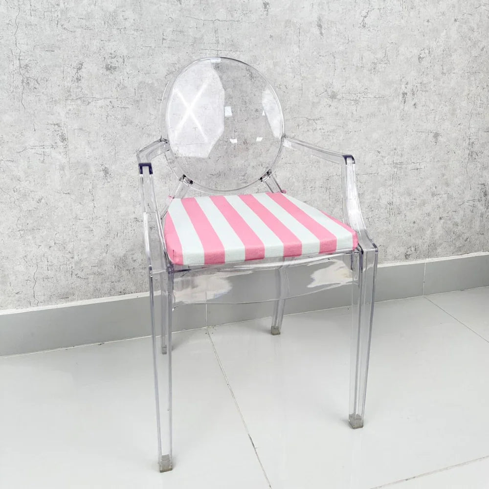 Mini Ghost Chair w/ Pink Stripes Cushion, transparent design, ideal for kids&
