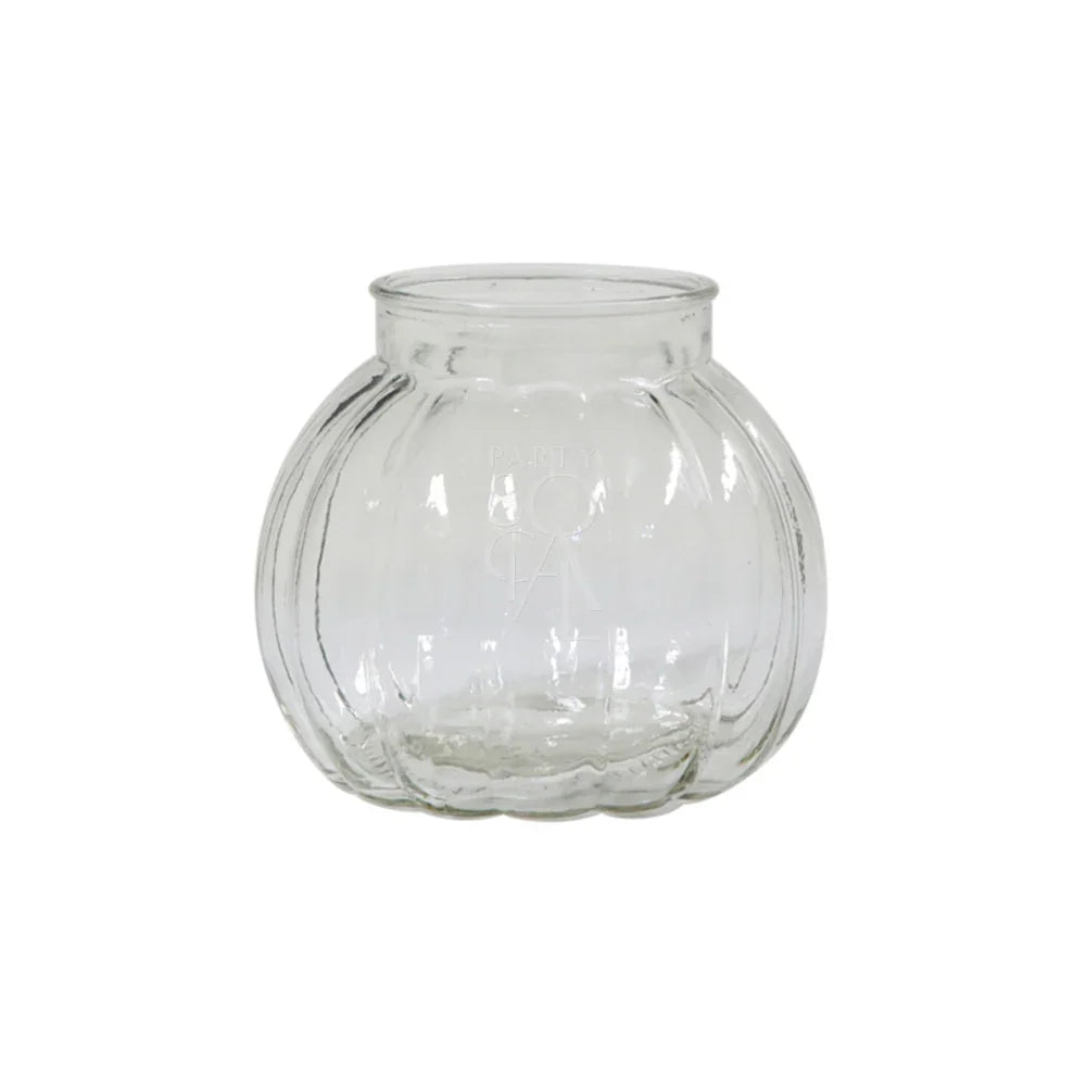 Mini clear vases with a curved bottom, ideal for flowers or candles; elegant home or event accessory from Party Social.