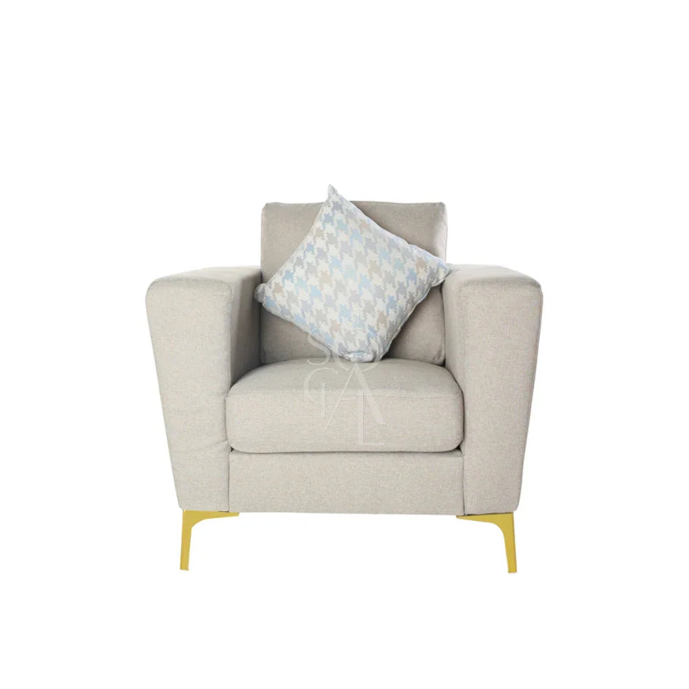 SAND FABRIC SOFA SINGLE SEATER with a pillow, modern design, suitable for lounge seating, ideal for events and gatherings.