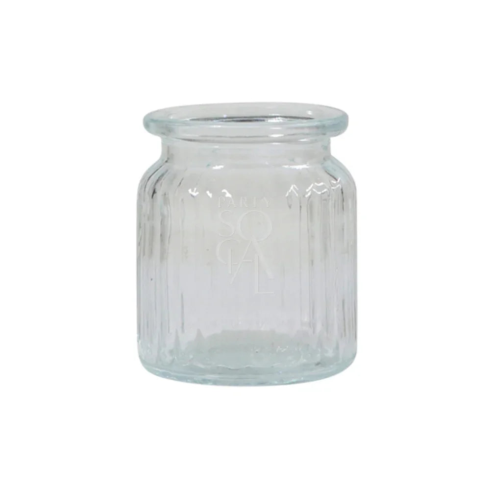 Mini clear vases with lids, ideal for elegant home or event decor, perfect for displaying flowers or candles.