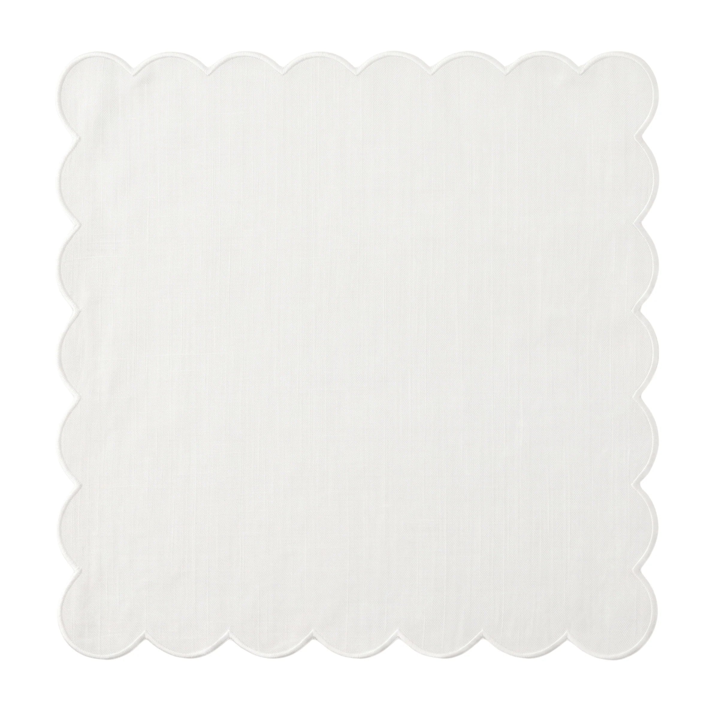 White Linen Scalloped Napkins - Set of 4