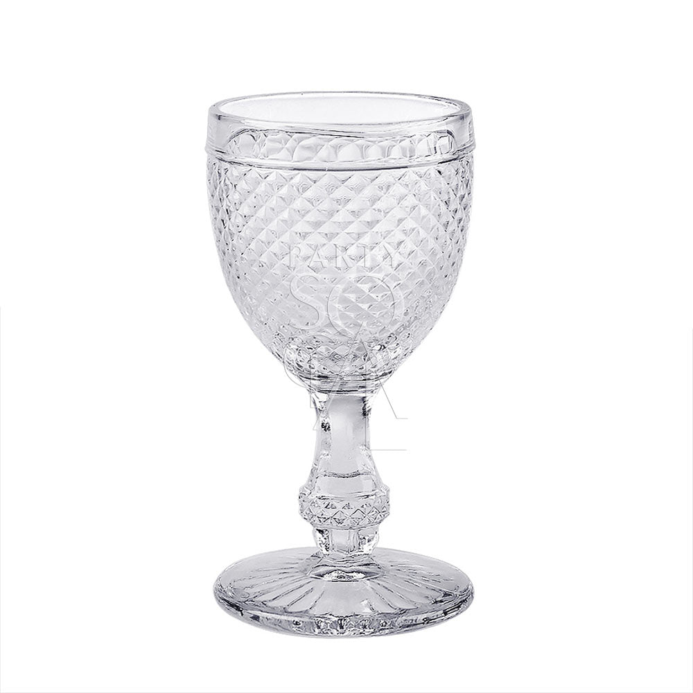 Vintage Diamond Goblet with a clear stem, perfect for enhancing table settings at events or dinner parties. Ideal for both formal and casual occasions.
