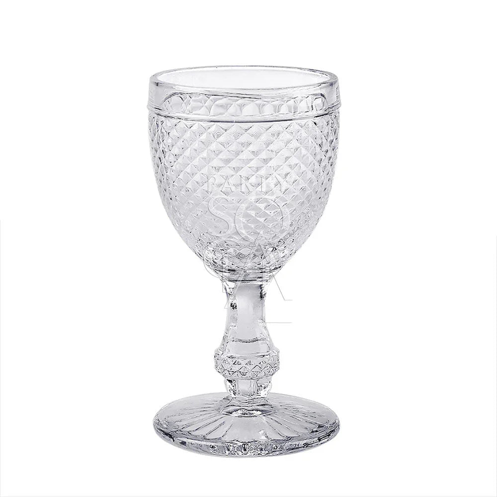 Vintage Diamond Goblet with a clear stem, perfect for enhancing table settings at events or dinner parties. Ideal for both formal and casual occasions.