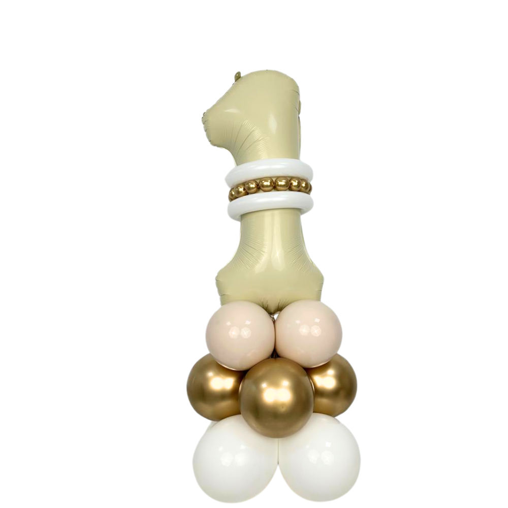 Single Foil Number Balloon Stack featuring cream and chrome gold balloons, ideal for floor or table display at parties and events.
