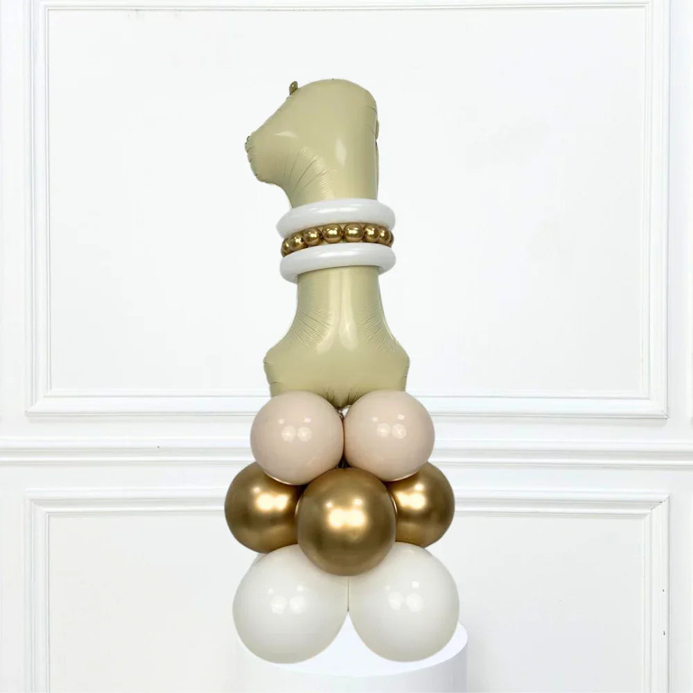 Single Foil Number Balloon Stack with cream and chrome gold balloons, featuring a number one balloon, ideal for party decor or table centerpiece.