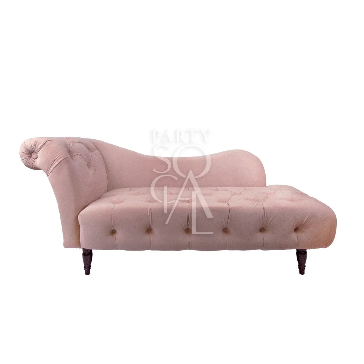 KOSHA BLUSH PINK VELVET SOFA with wooden legs, button detailing, and velvet fabric, ideal for stylish lounge seating.