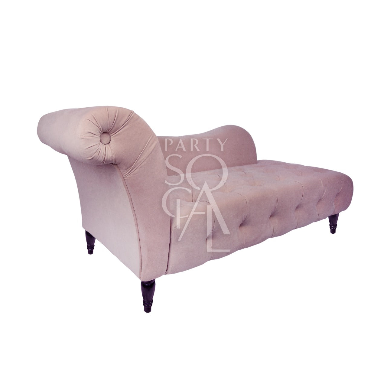 KOSHA BLUSH PINK VELVET SOFA with modern design, featuring velvet upholstery and wooden tapered legs, ideal for lounge seating at events or gatherings.