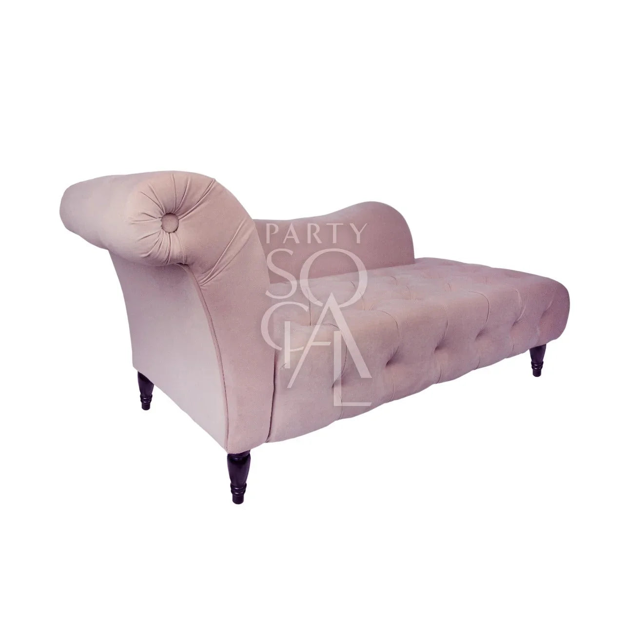 KOSHA BLUSH PINK VELVET SOFA with modern design, featuring velvet upholstery and wooden tapered legs, ideal for lounge seating at events or gatherings.
