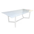 White marble-top table with steel bases, ideal for corporate events or home functions, available through Party Social for rental or purchase.