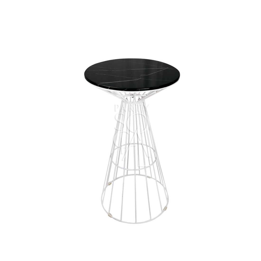 WHITE WIRE COCKTAIL TABLE-BLACK MARBLE TOP