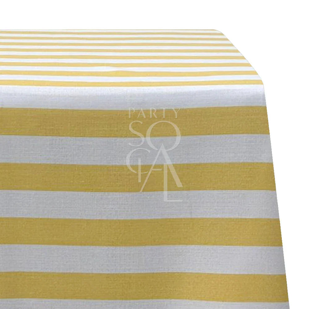 SMALL STRIPES RECTANGULAR TABLECLOTH featuring yellow and white stripes, ideal for enhancing dining setups with a premium look. Perfect for weddings and special events.