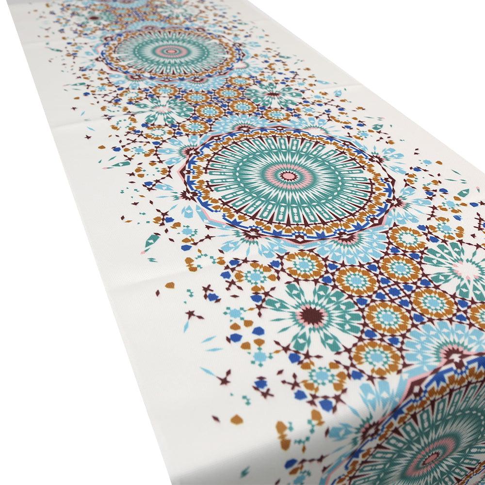 Arabesque Polyester Linen Runner with intricate design motif for elegant table setups.