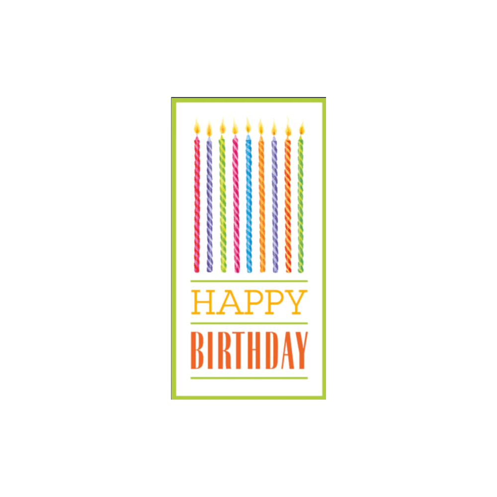 Birthday Candles Greetings Card with colorful striped objects and several candles. Celebrate birthdays with high-quality, unique cards for loved ones.