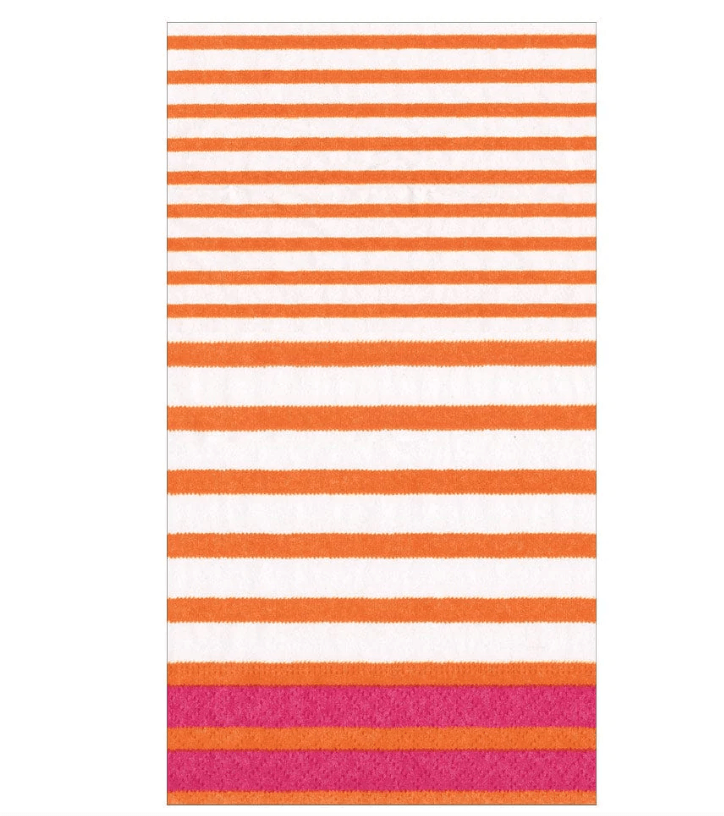 A close-up of a patterned fabric napkin with Breton Stripe Blue design - 15pcs per package.