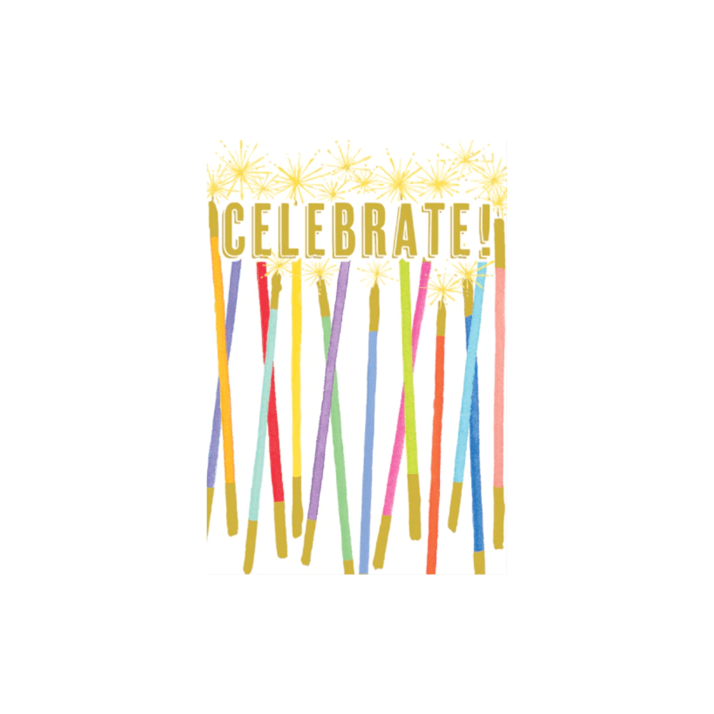 A group of colorful candles on a greeting card.