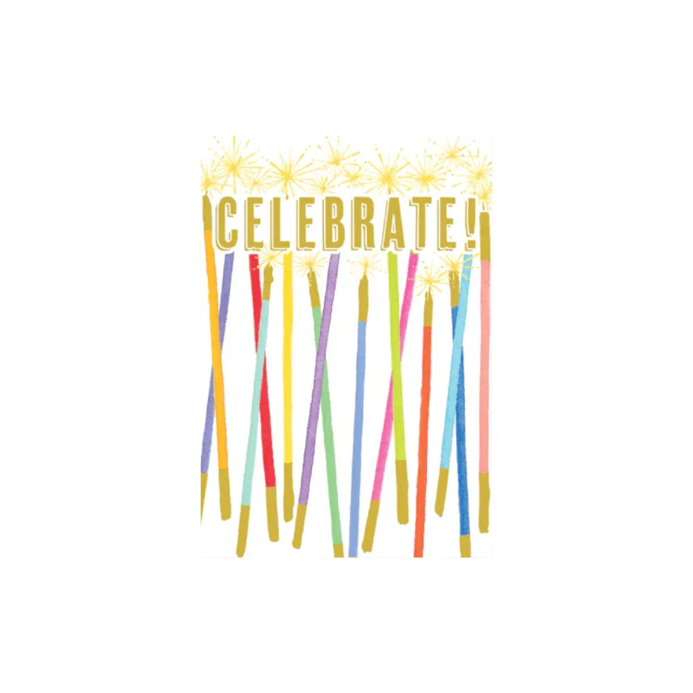 A group of colorful candles on a greeting card.