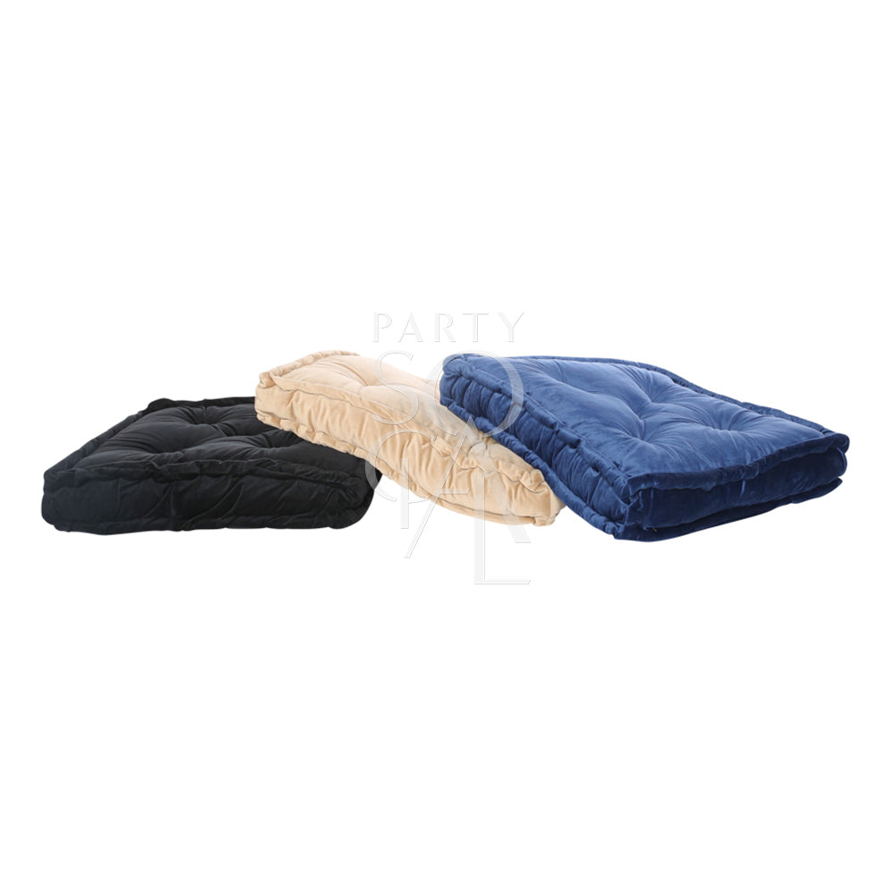 FLOOR CUSHION VELVET in premium velvet fabric, shown as a soft, plush floor cushion cover, 60cm x 60cm, ideal for stylish event decor.