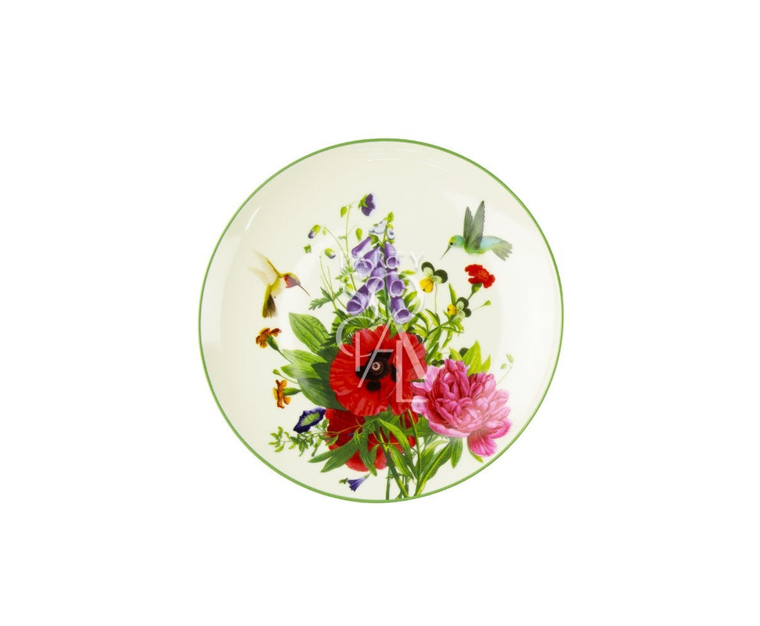 Vintage Floral Plates with birds and flowers design, ideal for elegant settings. Available in various sizes: Dinner, Dessert, and B&B plates.