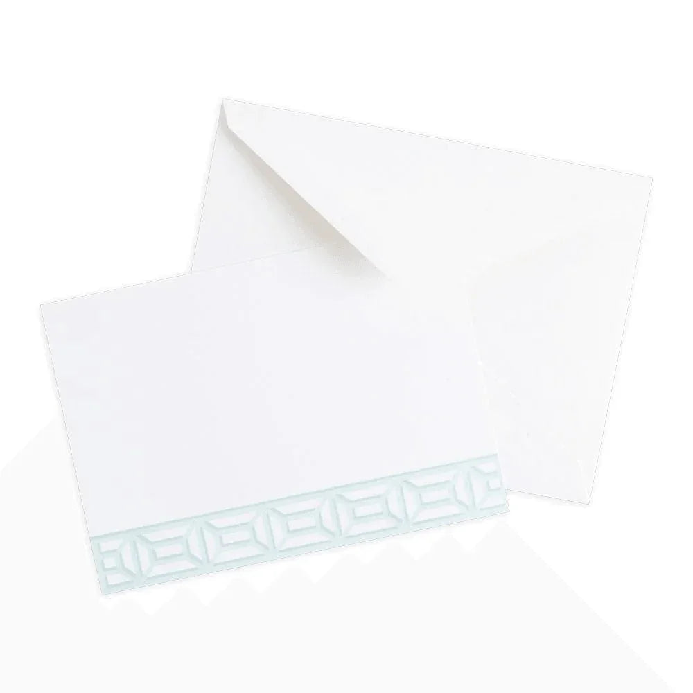 A set of 20 blank correspondence cards and envelopes featuring a white envelope with a blue border. Perfect for any occasion.