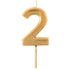 Gold candle number 2 on stick, perfect for birthdays and special occasions.