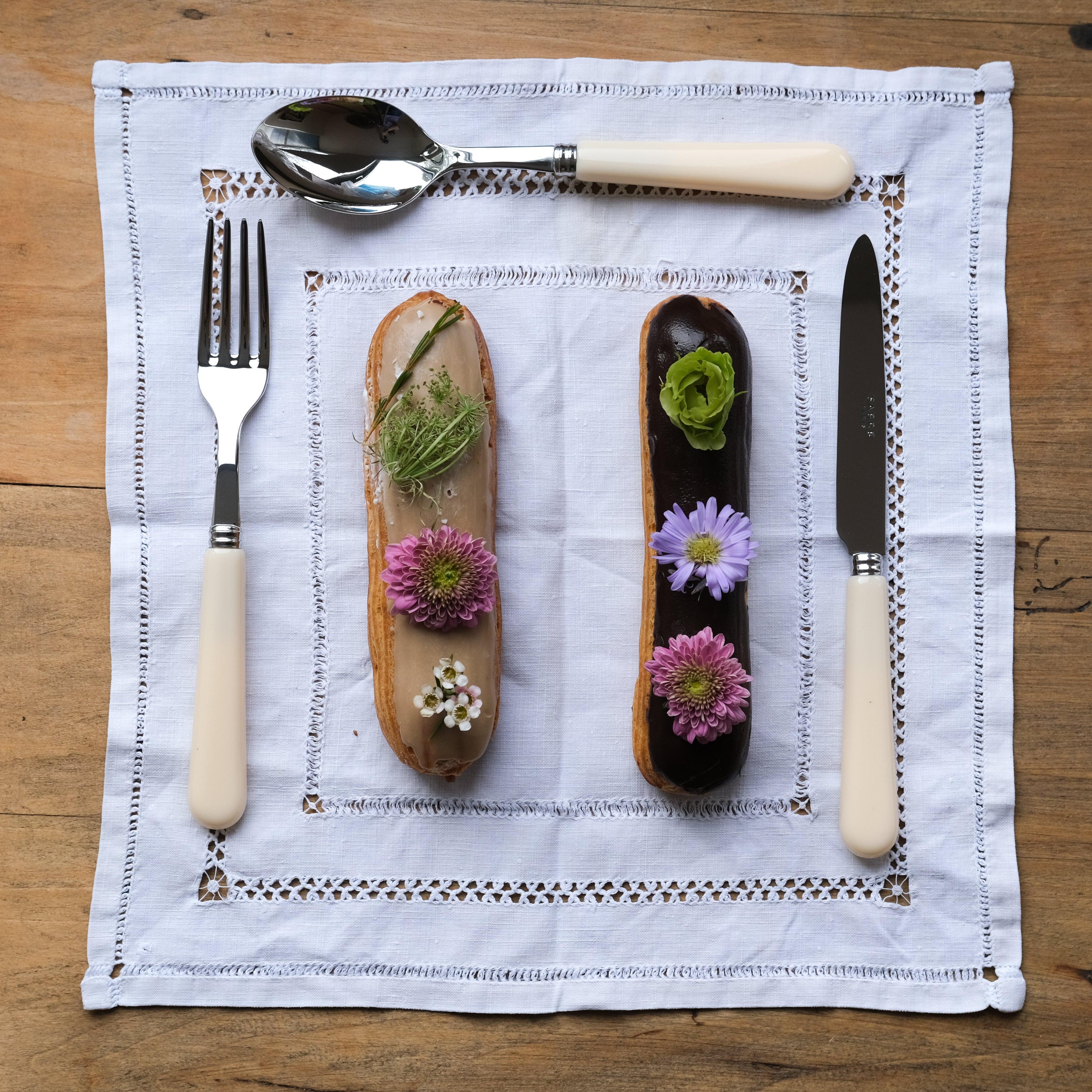 Ivory Cutlery Set of 5 on a Dessert with Flowers
