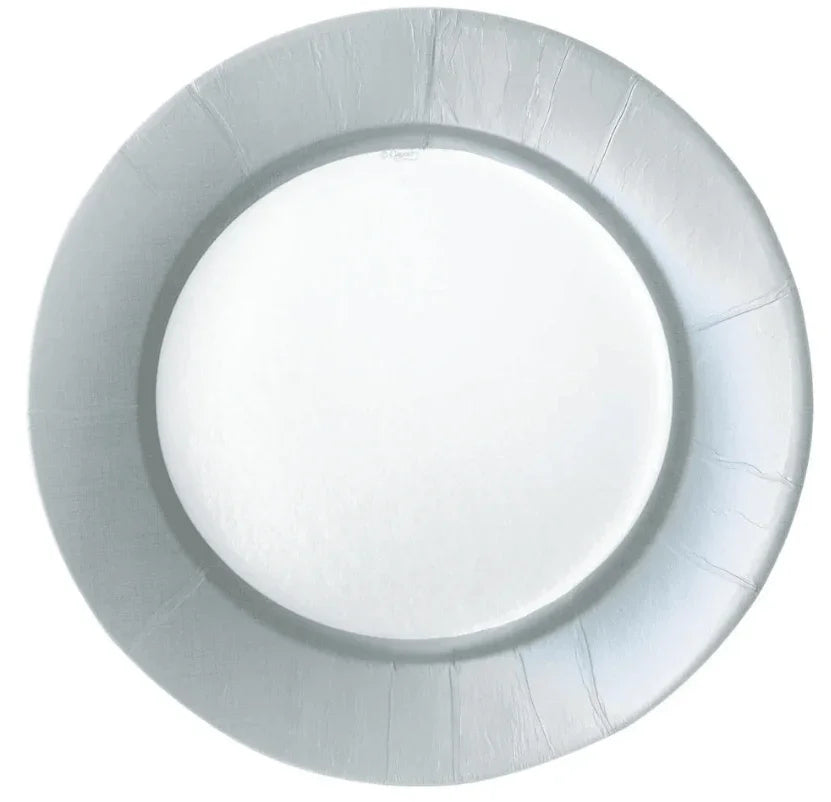 Linen Border Paper Salad & Dessert Plates - 8 Per Package: Elegant white plate with a circular design, perfect for any occasion.