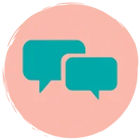 Message icon featuring blue and pink speech bubbles, used for custom user messages. Perfect for enhancing communication at parties and events.
