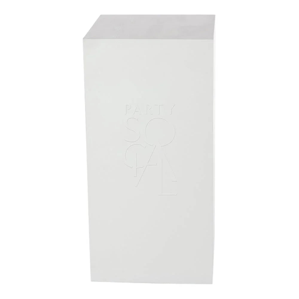 Square white podiums, lightweight and durable, ideal for weddings and birthdays. Featured as a rectangular design with text, perfect for event displays.