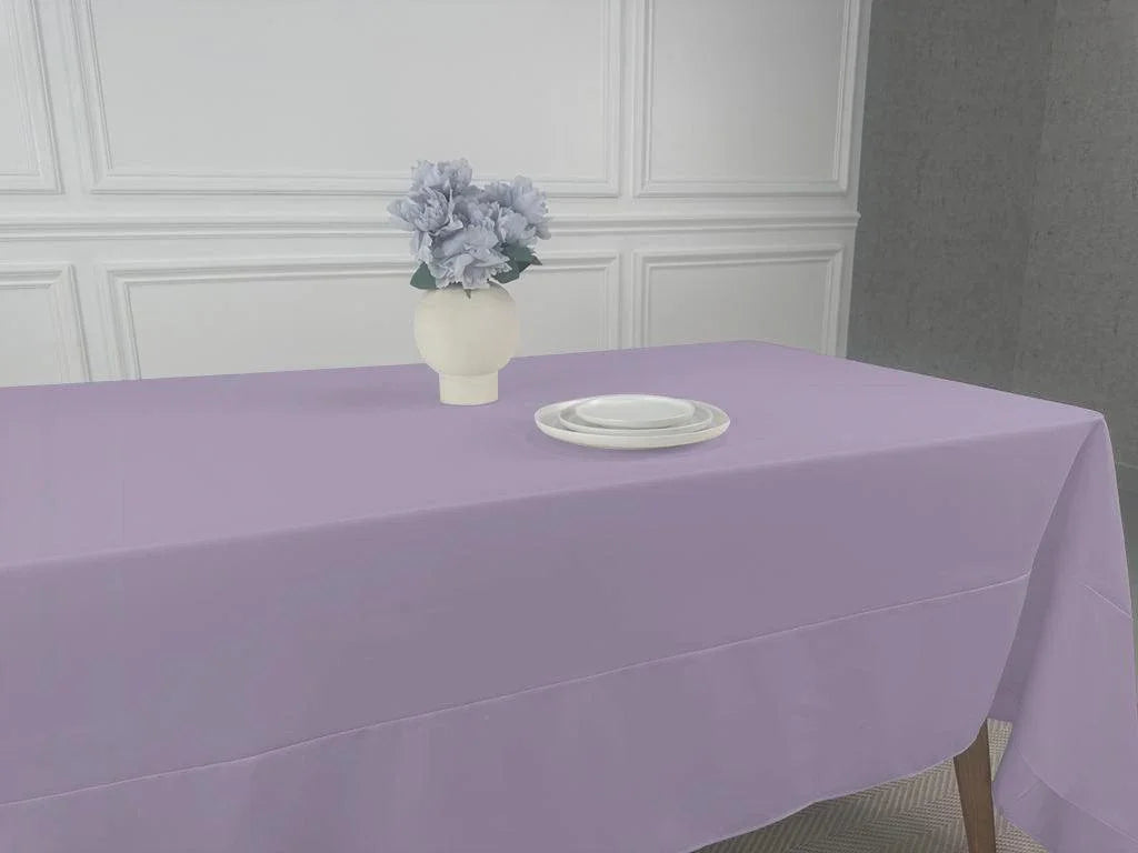 Polycotton Tablecloth with vase of flowers and tableware