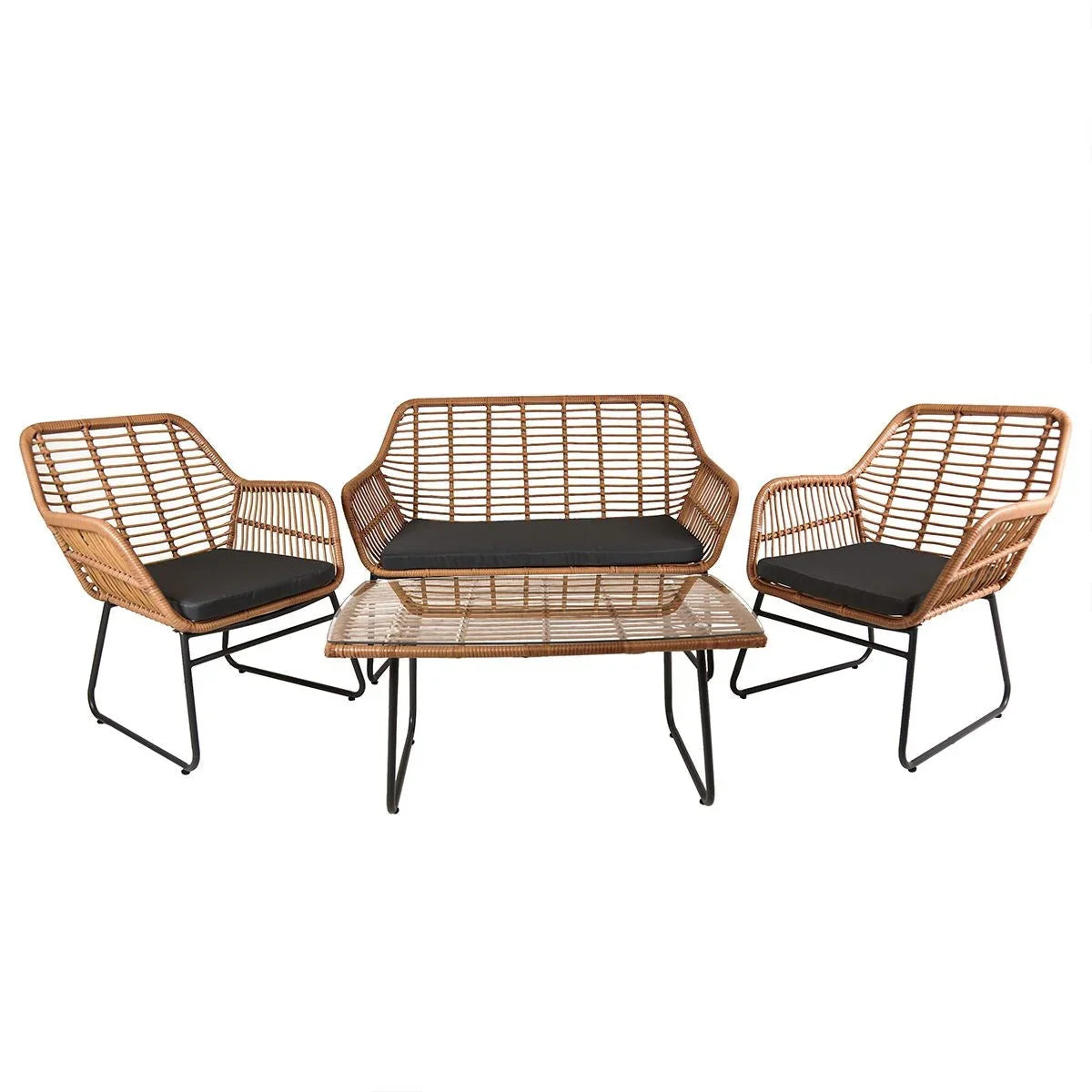 RATTAN SINGLE SEATER: Wicker outdoor chair with padded cushion, featuring a durable poly rattan and steel frame, ideal for creating a relaxing outdoor space.