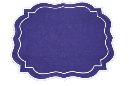 Scalloped Linen Placemats - Set of 4 elegant blue and white circle design. Made with premium flax linen for a luxury feel. Perfect for special table setups.