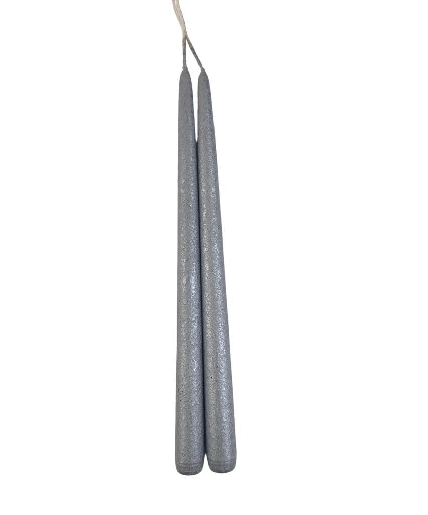 Tapered Smokeless Candles, 30cm, a pair of elegant artisan-made silver candles, perfect for creating a warm ambience in any setting.