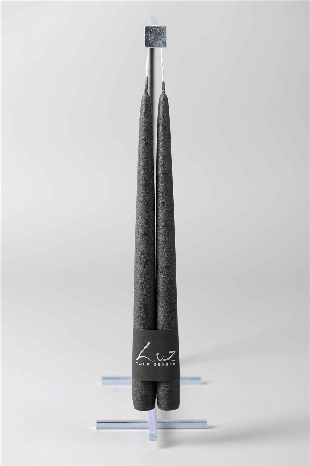 Tapered Smokeless Candles, 40cm: A pair of elegant black candles, perfect for creating a warm ambience in any setting.